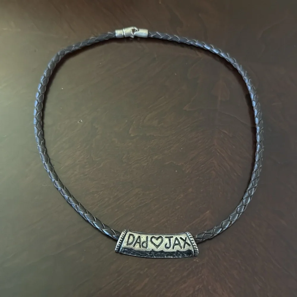 Men’s leather braided bracelet brown with  “Dad❤️JAX” wording engraved